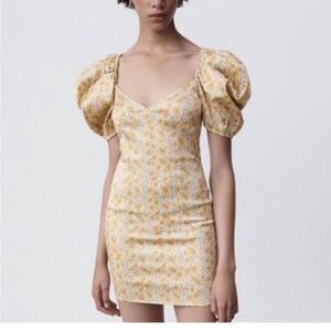 Zara S Floral Puff Sleeve Mini Dress